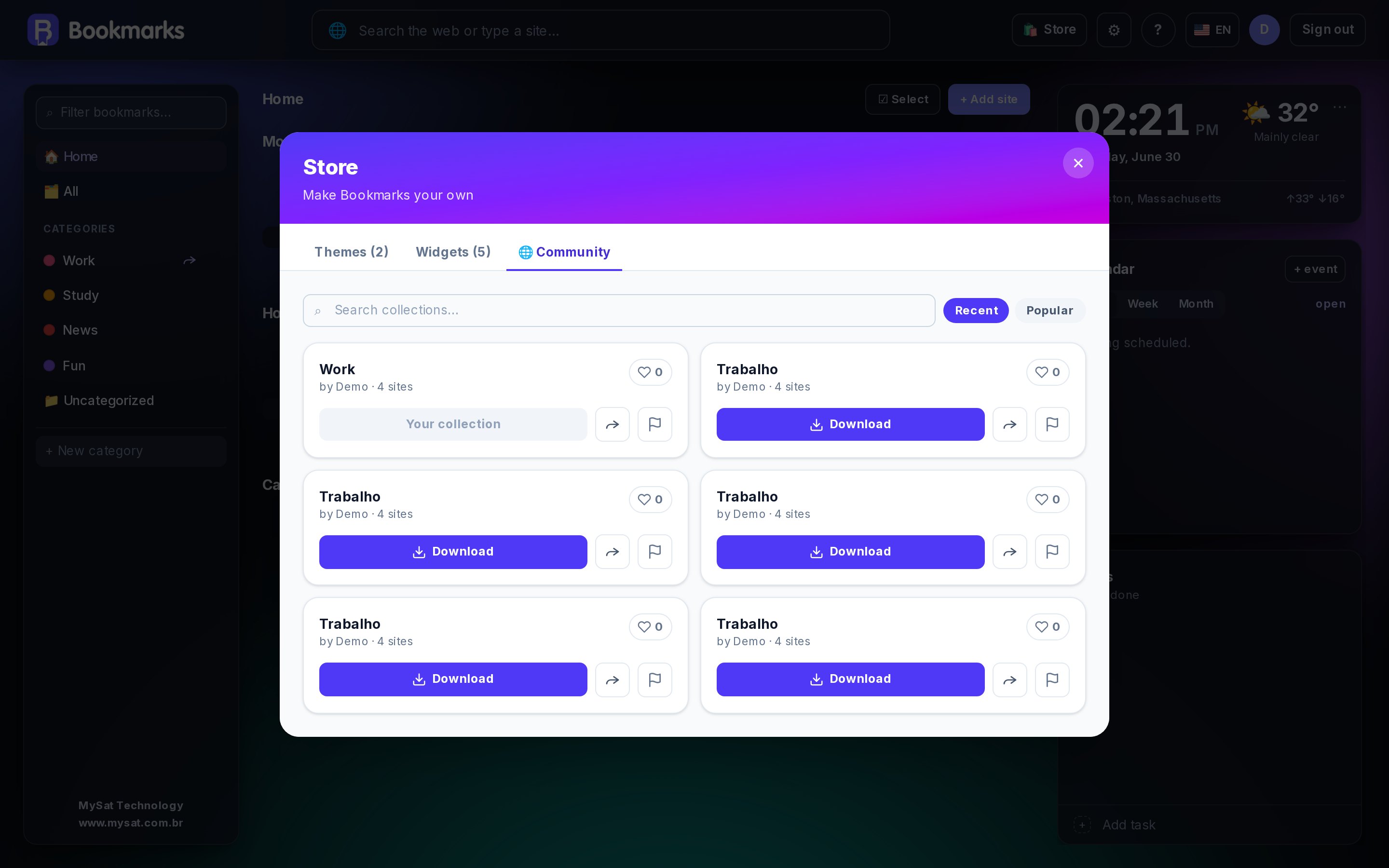 The store's Community tab with collections to download