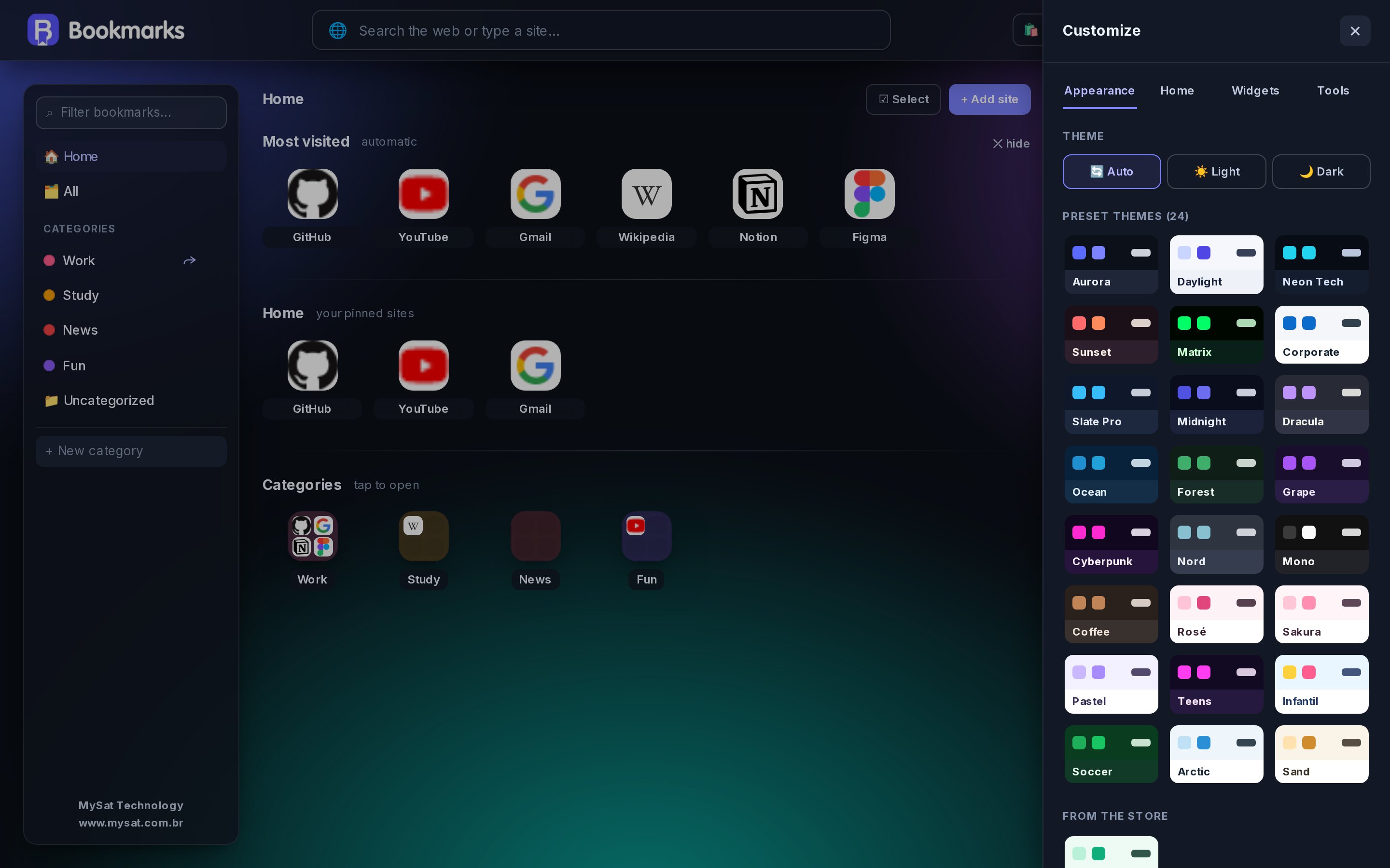 Bookmarks on desktop: catalog with favicons, calendar, and tasks on a single screen